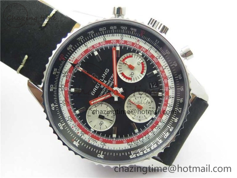 Colorful Navitimer B01 Chronograph 43 TWA Edition SS AIF 1:1 Black Dial on Black Leather Strap A 5597
