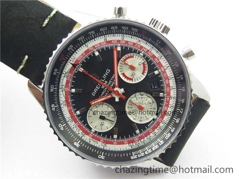 Colorful Navitimer B01 Chronograph 43 TWA Edition SS AIF 1:1 Black Dial on Black Leather Strap A 5597