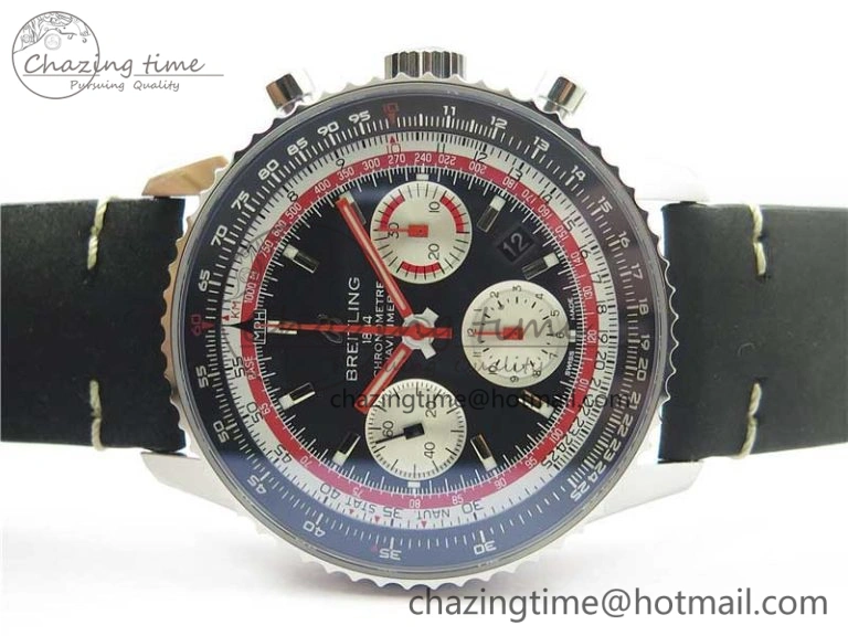 Colorful Navitimer B01 Chronograph 43 TWA Edition SS AIF 1:1 Black Dial on Black Leather Strap A 5597