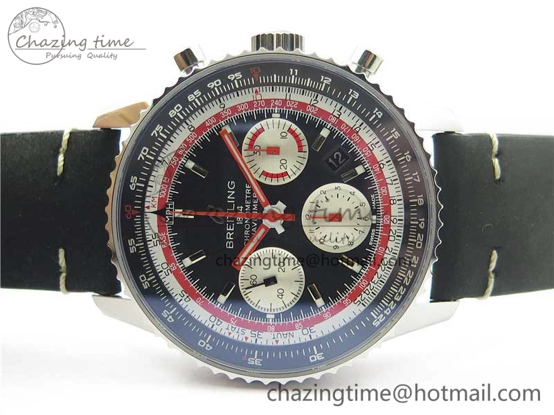 Colorful Navitimer B01 Chronograph 43 TWA Edition SS AIF 1:1 Black Dial on Black Leather Strap A 5597