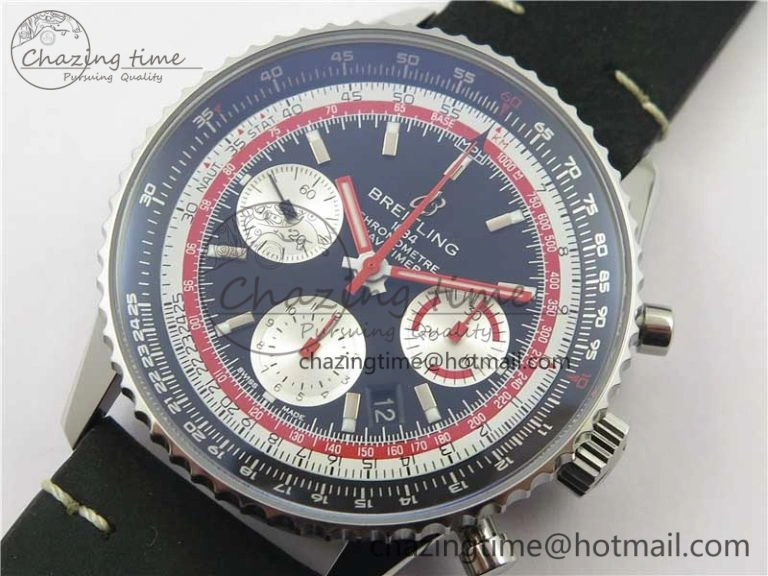 Colorful Navitimer B01 Chronograph 43 TWA Edition SS AIF 1:1 Black Dial on Black Leather Strap A 5597