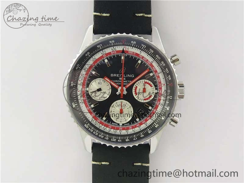 Colorful Navitimer B01 Chronograph 43 TWA Edition SS AIF 1:1 Black Dial on Black Leather Strap A 5597