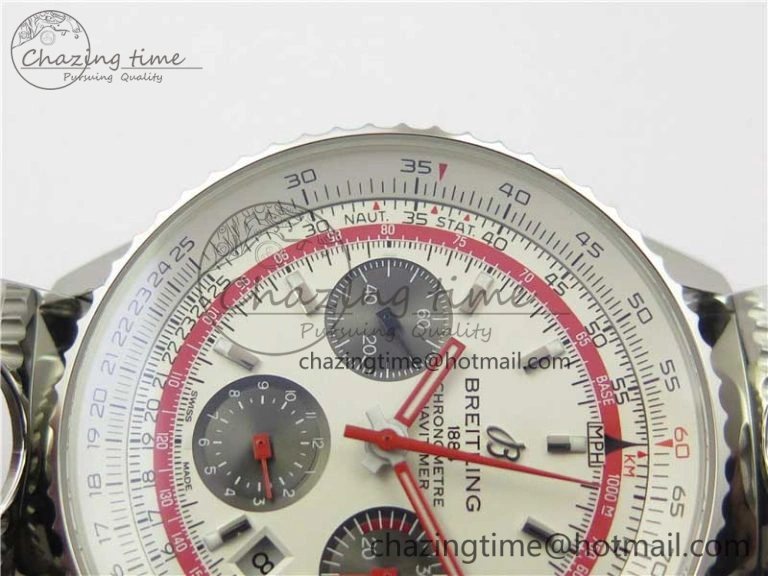 Upgraded Navitimer B01 Chronograph 43 TWA Edition SS AIF White Dial on Air Racer Bracelet A 5595