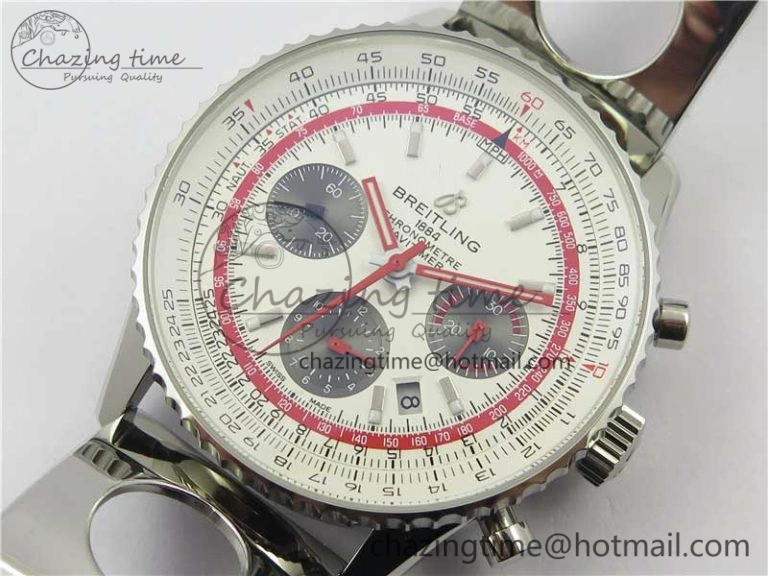 Upgraded Navitimer B01 Chronograph 43 TWA Edition SS AIF White Dial on Air Racer Bracelet A 5595