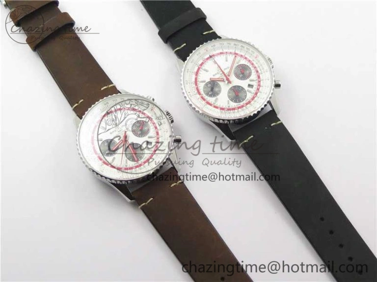 Upgraded Navitimer B01 Chronograph 43 TWA Edition SS AIF White Dial on Air Racer Bracelet A 5595