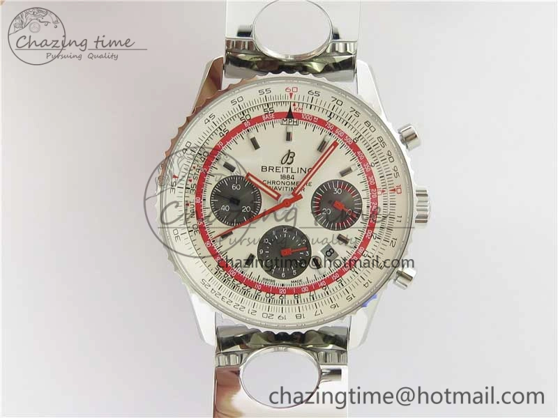 Upgraded Navitimer B01 Chronograph 43 TWA Edition SS AIF White Dial on Air Racer Bracelet A 5595