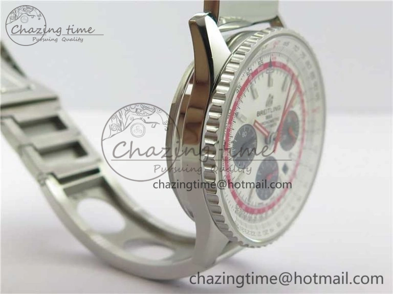 Upgraded Navitimer B01 Chronograph 43 TWA Edition SS AIF White Dial on Air Racer Bracelet A 5595