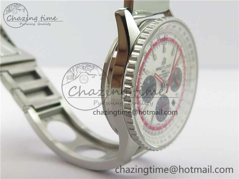 Upgraded Navitimer B01 Chronograph 43 TWA Edition SS AIF White Dial on Air Racer Bracelet A 5595