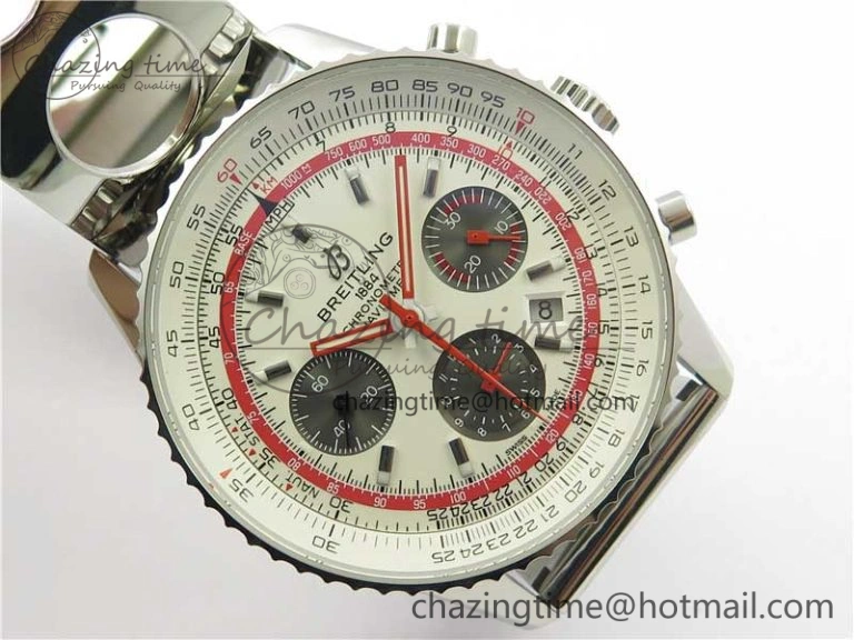 Upgraded Navitimer B01 Chronograph 43 TWA Edition SS AIF White Dial on Air Racer Bracelet A 5595