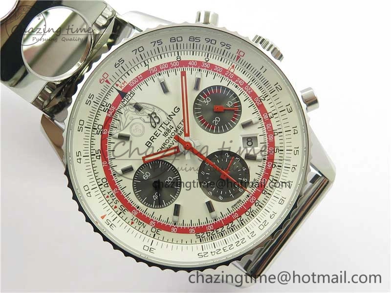 Upgraded Navitimer B01 Chronograph 43 TWA Edition SS AIF White Dial on Air Racer Bracelet A 5595