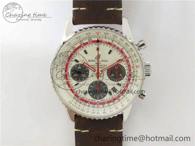Upgraded Navitimer B01 Chronograph 43 TWA Edition SS AIF White Dial on Air Racer Bracelet A 5595