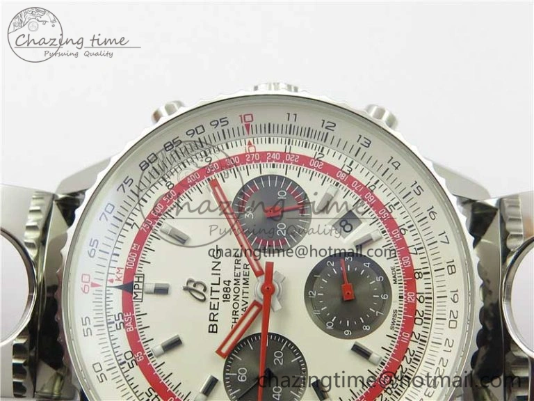 Upgraded Navitimer B01 Chronograph 43 TWA Edition SS AIF White Dial on Air Racer Bracelet A 5595