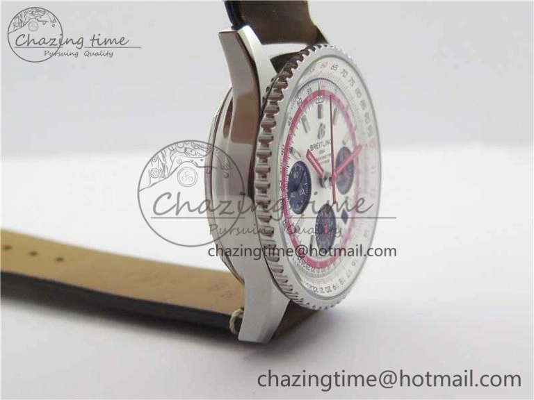 Affordable Navitimer B01 Chronograph 43 TWA Edition SS OXF White Dial Steel Markers on Brown Leather Strap A 5600