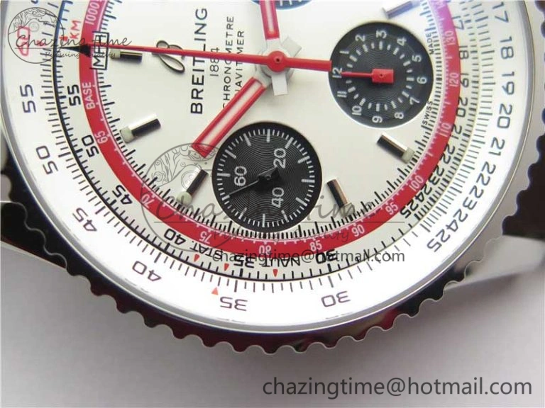 Affordable Navitimer B01 Chronograph 43 TWA Edition SS OXF White Dial Steel Markers on Brown Leather Strap A 5600