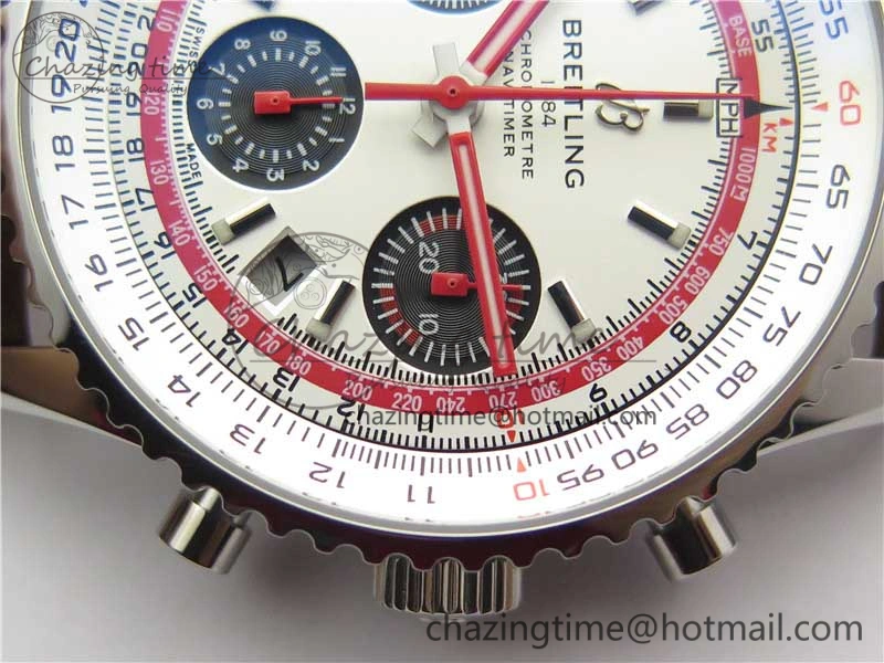 Affordable Navitimer B01 Chronograph 43 TWA Edition SS OXF White Dial Steel Markers on Brown Leather Strap A 5600