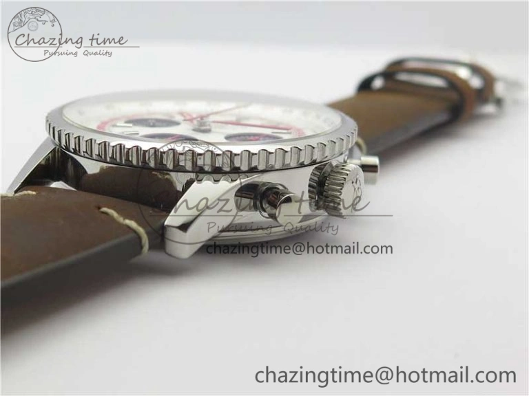 Affordable Navitimer B01 Chronograph 43 TWA Edition SS OXF White Dial Steel Markers on Brown Leather Strap A 5600