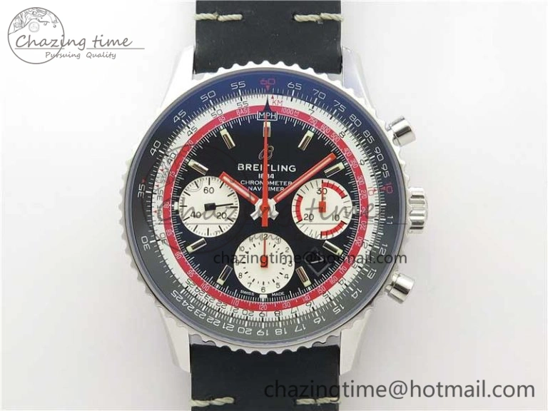 Navitimer B01 Chronograph 43 TWA Edition SS V9F 1:1 Black Dial on Black Leather Strap A Colorful 5598