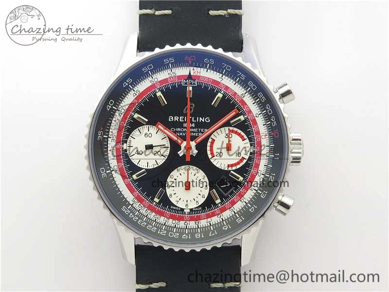 Navitimer B01 Chronograph 43 TWA Edition SS V9F 1:1 Black Dial on Black Leather Strap A Colorful 5598