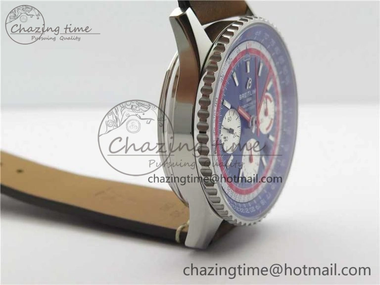 Durable Navitimer B01 Chronograph 43 TWA Edition SS V9F 1:1 Blue Dial on Brown Leather Strap A 5603