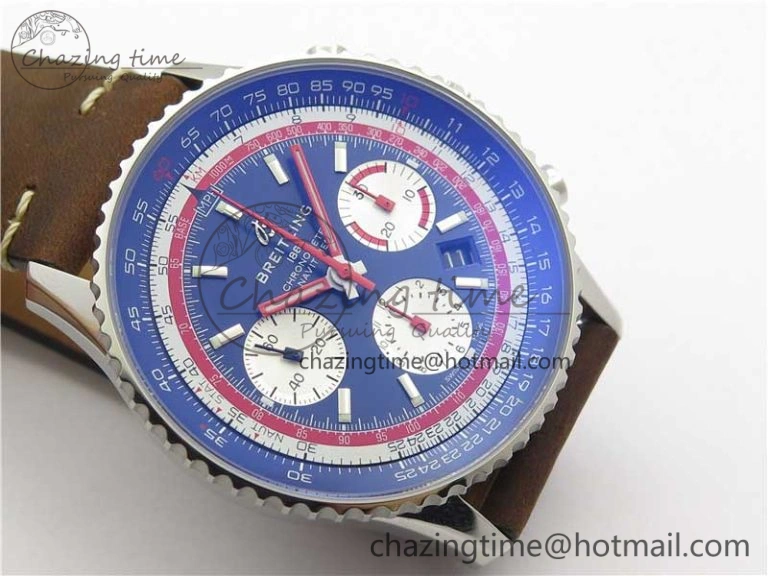 Durable Navitimer B01 Chronograph 43 TWA Edition SS V9F 1:1 Blue Dial on Brown Leather Strap A 5603