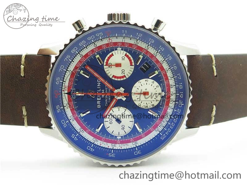 Durable Navitimer B01 Chronograph 43 TWA Edition SS V9F 1:1 Blue Dial on Brown Leather Strap A 5603