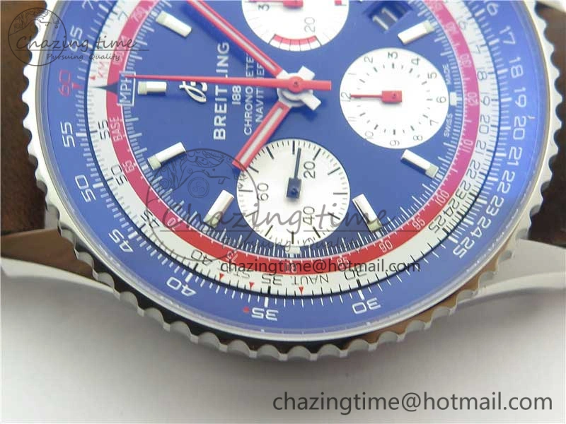 Durable Navitimer B01 Chronograph 43 TWA Edition SS V9F 1:1 Blue Dial on Brown Leather Strap A 5603