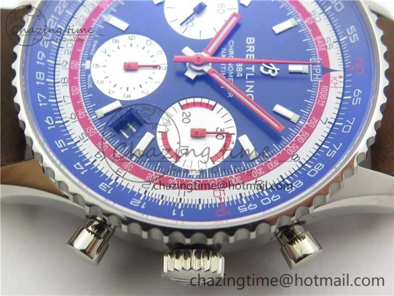 Durable Navitimer B01 Chronograph 43 TWA Edition SS V9F 1:1 Blue Dial on Brown Leather Strap A 5603