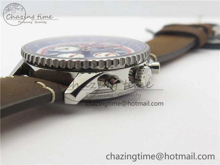 Durable Navitimer B01 Chronograph 43 TWA Edition SS V9F 1:1 Blue Dial on Brown Leather Strap A 5603