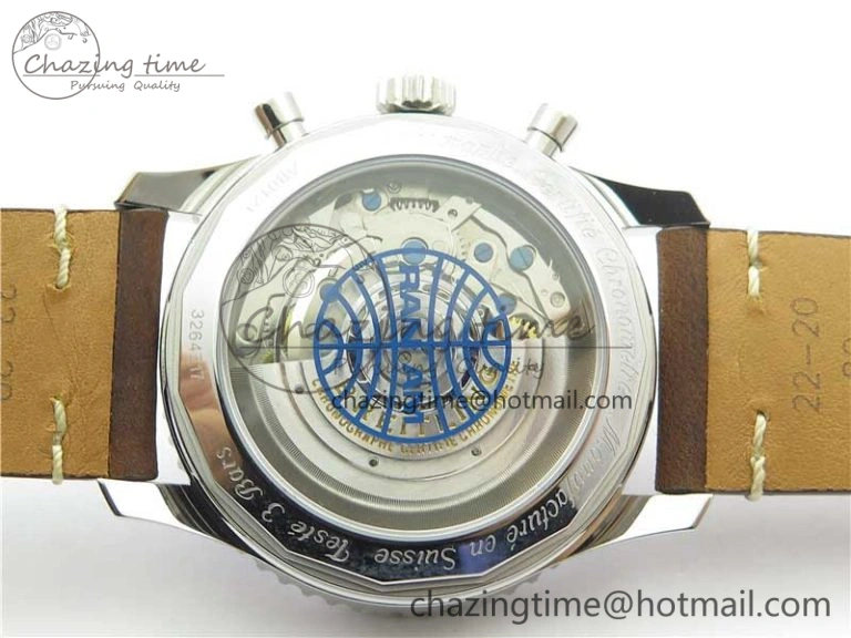 Durable Navitimer B01 Chronograph 43 TWA Edition SS V9F 1:1 Blue Dial on Brown Leather Strap A 5603