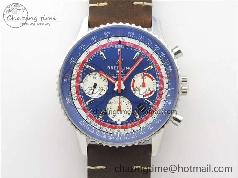 Durable Navitimer B01 Chronograph 43 TWA Edition SS V9F 1:1 Blue Dial on Brown Leather Strap A 5603