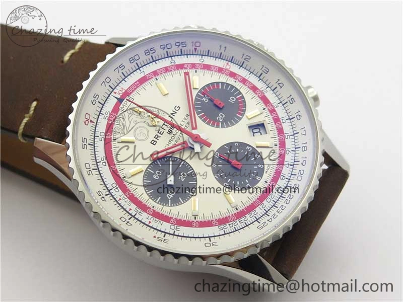 Navitimer B01 Chronograph 43 TWA Edition SS V9F 1:1 White Dial on Brown Leather Strap A OnTrend 5602