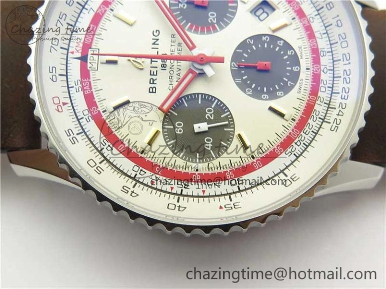 Navitimer B01 Chronograph 43 TWA Edition SS V9F 1:1 White Dial on Brown Leather Strap A OnTrend 5602