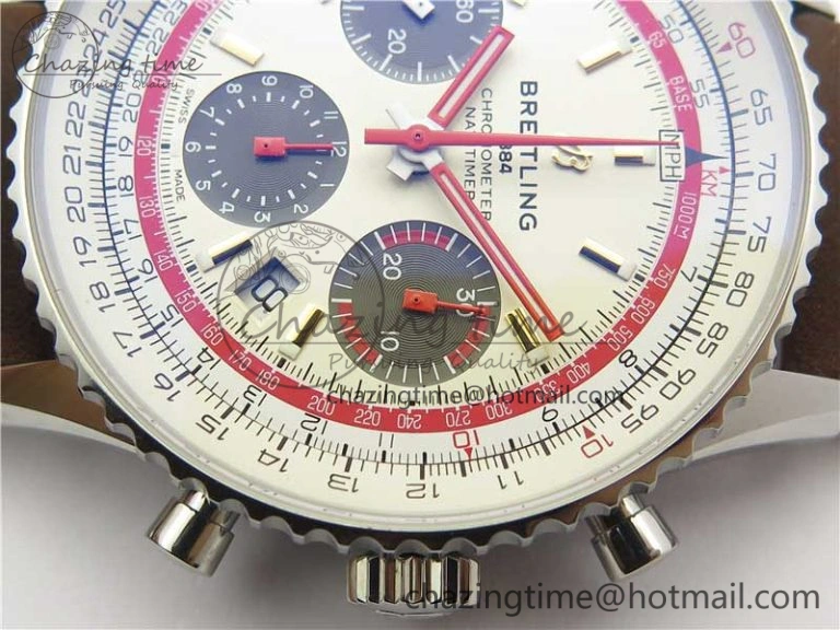 Navitimer B01 Chronograph 43 TWA Edition SS V9F 1:1 White Dial on Brown Leather Strap A OnTrend 5602