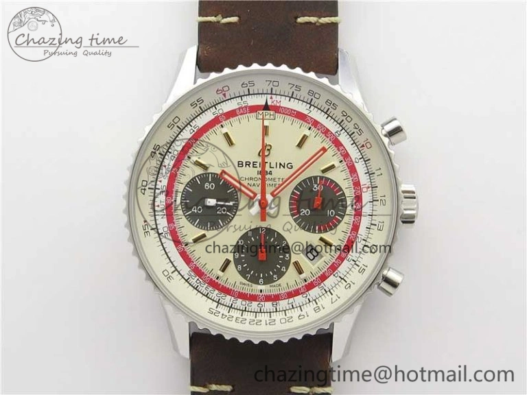 Navitimer B01 Chronograph 43 TWA Edition SS V9F 1:1 White Dial on Brown Leather Strap A OnTrend 5602