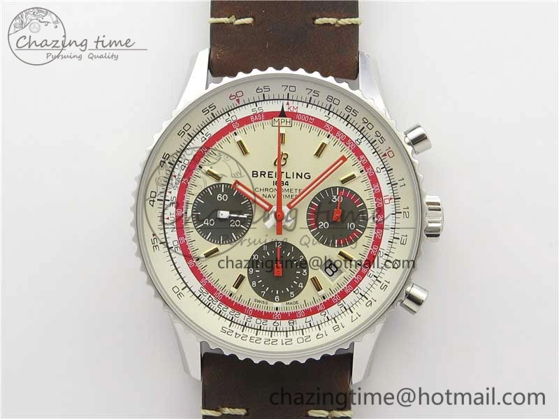 Navitimer B01 Chronograph 43 TWA Edition SS V9F 1:1 White Dial on Brown Leather Strap A OnTrend 5602