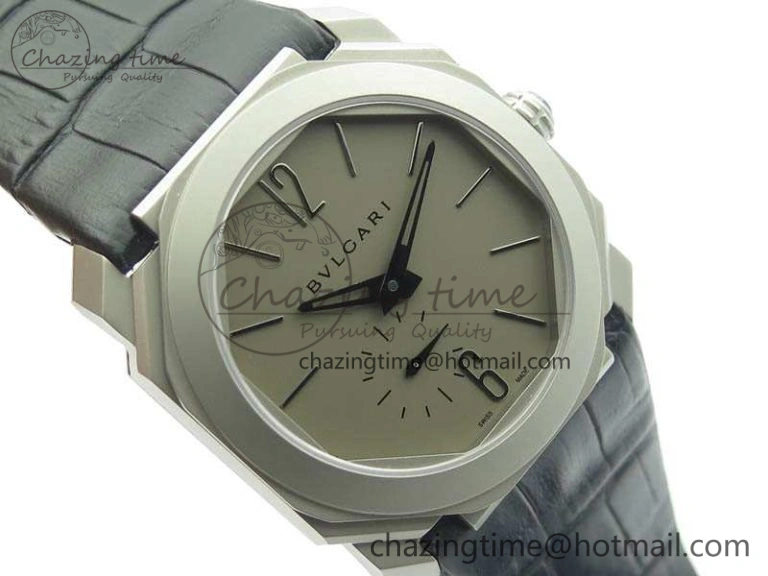 Casual OCTO 12028 Satin Polished SS JL Best Edition Gray Dial On Black Leather Strap 5830