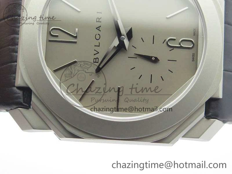 Casual OCTO 12028 Satin Polished SS JL Best Edition Gray Dial On Black Leather Strap 5830