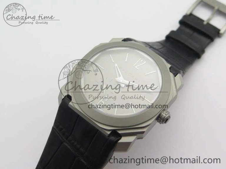 Casual OCTO 12028 Satin Polished SS JL Best Edition Gray Dial On Black Leather Strap 5830