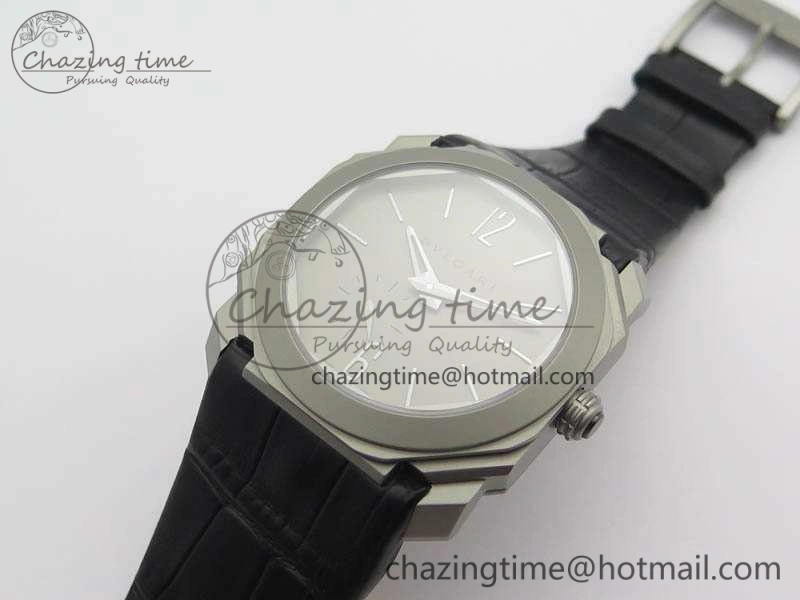 Casual OCTO 12028 Satin Polished SS JL Best Edition Gray Dial On Black Leather Strap 5830