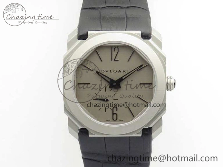 Casual OCTO 12028 Satin Polished SS JL Best Edition Gray Dial On Black Leather Strap 5830
