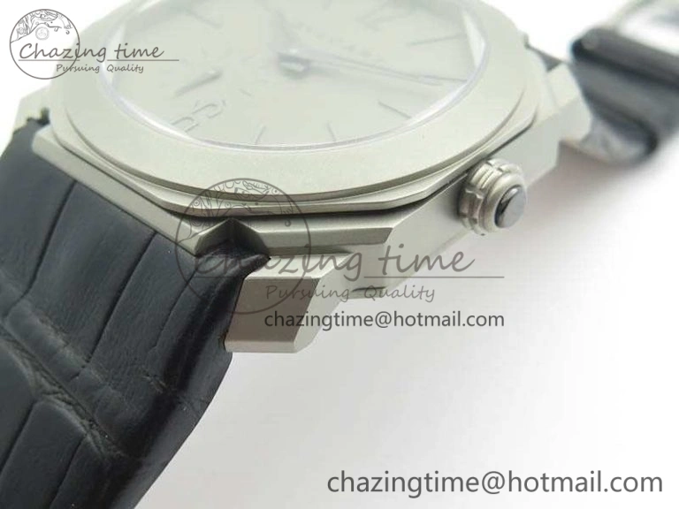 Casual OCTO 12028 Satin Polished SS JL Best Edition Gray Dial On Black Leather Strap 5830