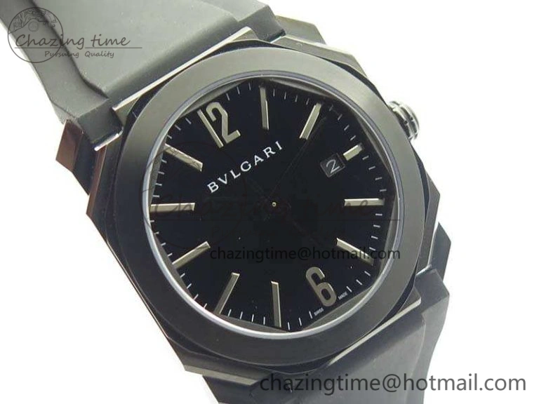 Premium OCTO DLC JL 1:1 Best Edition Black Dial Silver Markers On Rubber Strap BVL193 ( Free Leather Strap) 5823
