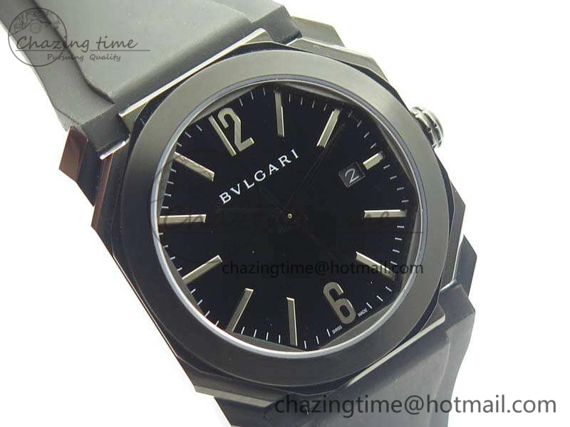 Premium OCTO DLC JL 1:1 Best Edition Black Dial Silver Markers On Rubber Strap BVL193 ( Free Leather Strap) 5823