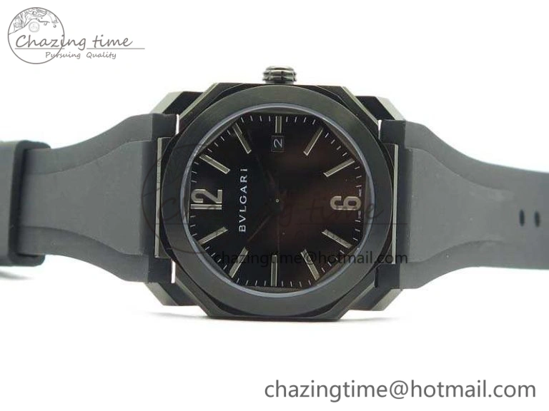 Premium OCTO DLC JL 1:1 Best Edition Black Dial Silver Markers On Rubber Strap BVL193 ( Free Leather Strap) 5823