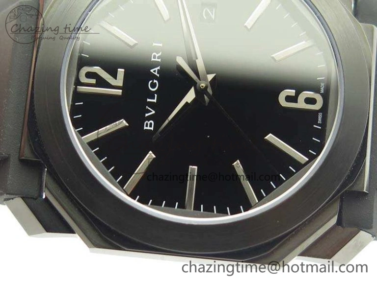 Premium OCTO DLC JL 1:1 Best Edition Black Dial Silver Markers On Rubber Strap BVL193 ( Free Leather Strap) 5823