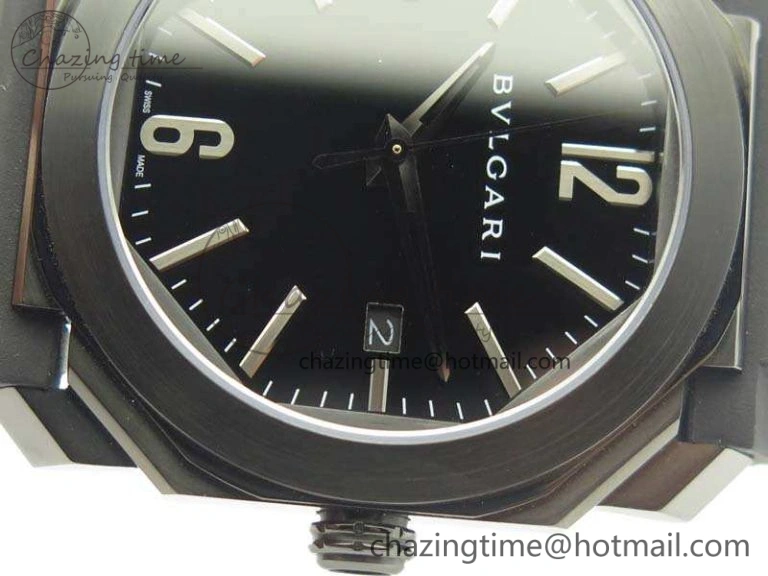 Premium OCTO DLC JL 1:1 Best Edition Black Dial Silver Markers On Rubber Strap BVL193 ( Free Leather Strap) 5823