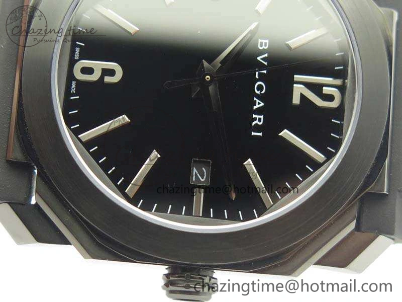 Premium OCTO DLC JL 1:1 Best Edition Black Dial Silver Markers On Rubber Strap BVL193 ( Free Leather Strap) 5823