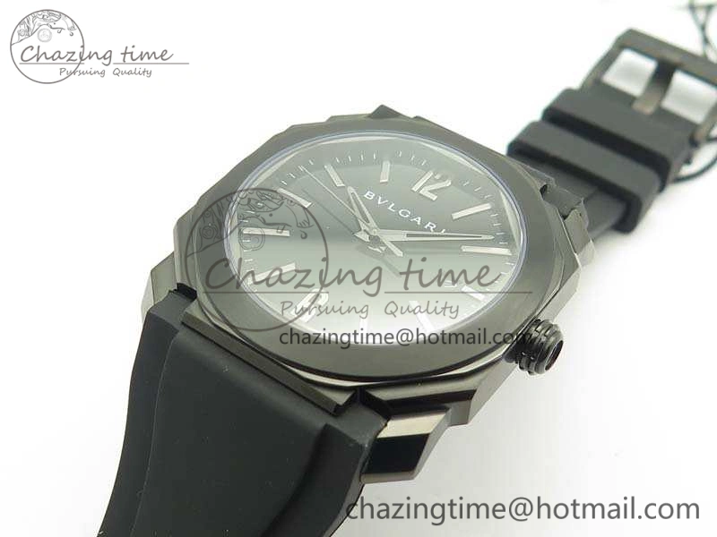 Premium OCTO DLC JL 1:1 Best Edition Black Dial Silver Markers On Rubber Strap BVL193 ( Free Leather Strap) 5823