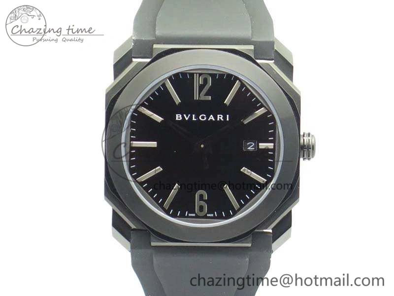 Premium OCTO DLC JL 1:1 Best Edition Black Dial Silver Markers On Rubber Strap BVL193 ( Free Leather Strap) 5823