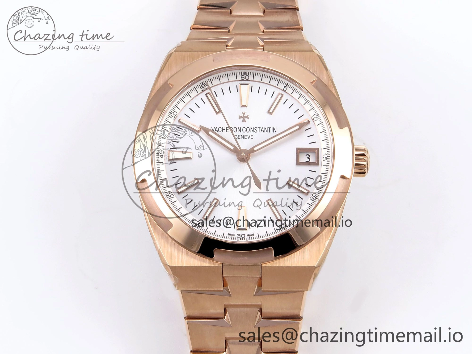 Breathable Overseas 4500V RG 8F 1:1 Best Edition White Dial on RG Bracelet A 9839